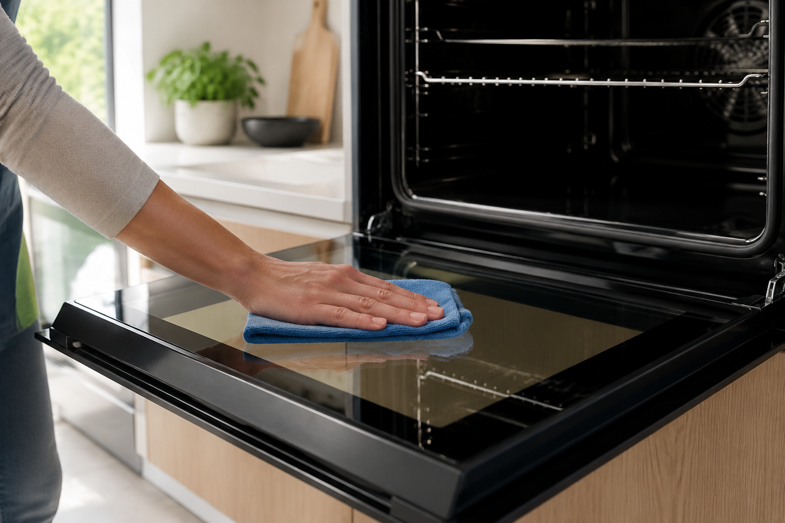 Buffing oven glass for a streak-free finish