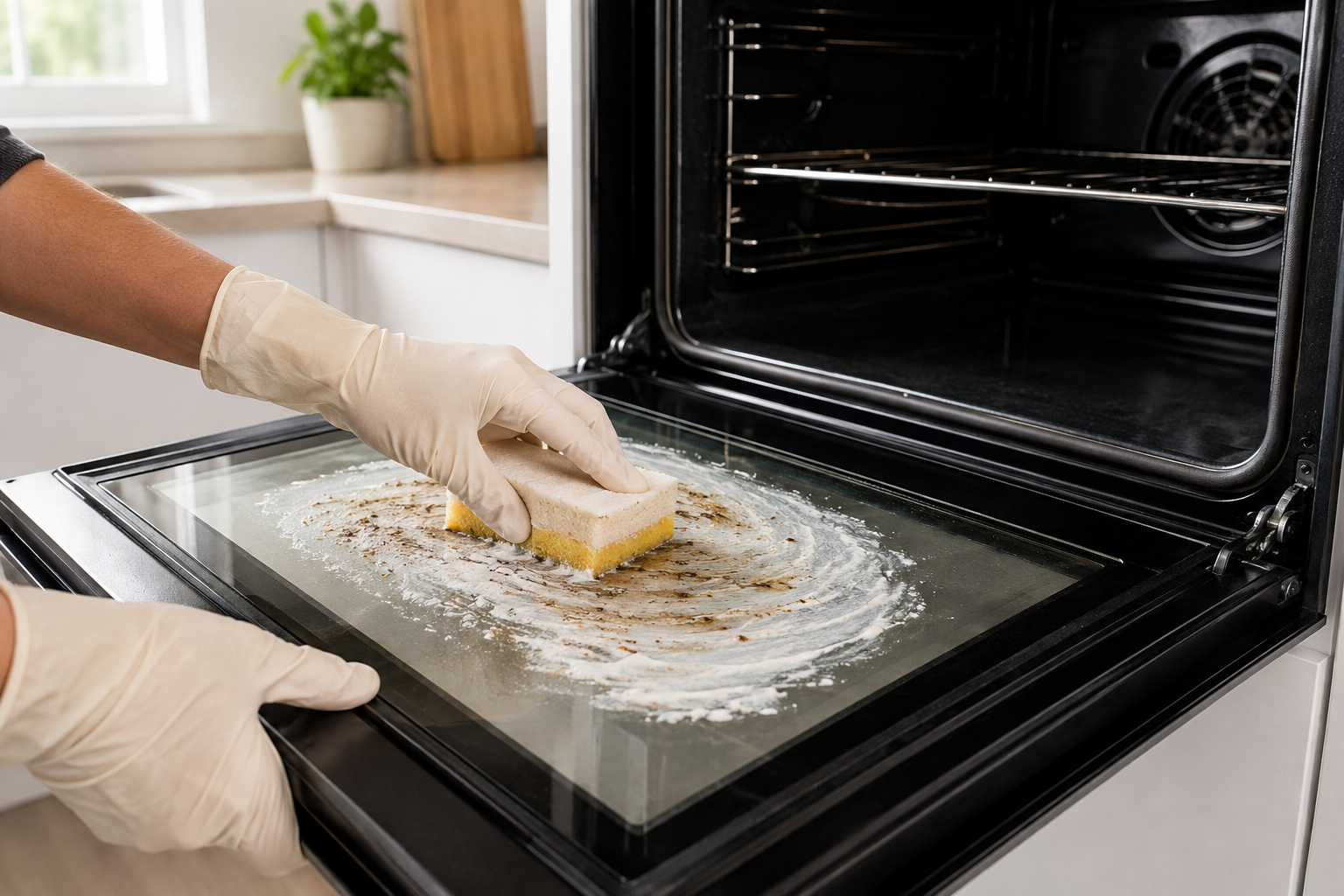 Cleaning oven glass with bicarbonate of soda